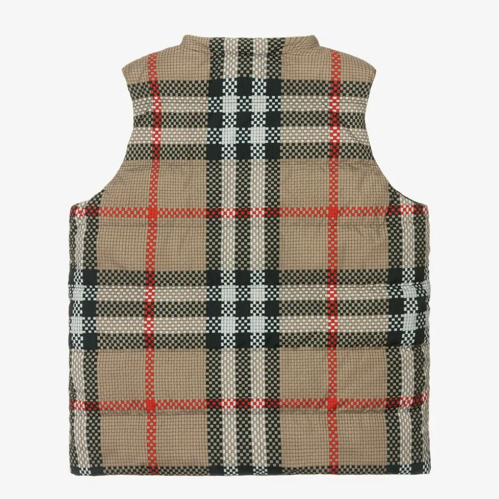 Teen Girls Beige Reversible Check Gilet