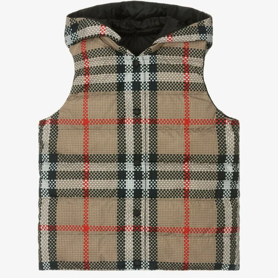 Teen Girls Beige Reversible Check Gilet