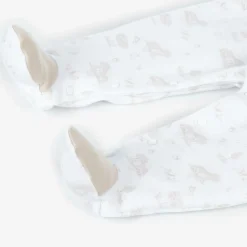 White & Beige Cotton Babygrow