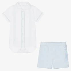 White & Blue Shorts Set