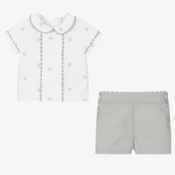 White & Grey Cotton Baby Buster Suit