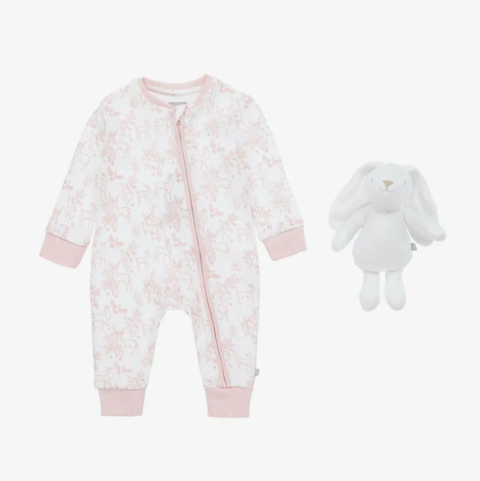 White & Pink Cotton Babysuit Gift Set