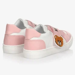 White & Pink Leather Trainers