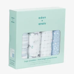 White & Blue Muslin Swaddles (4 Pack)