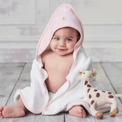White & Pink Cotton Hooded Towel & Mitt Set