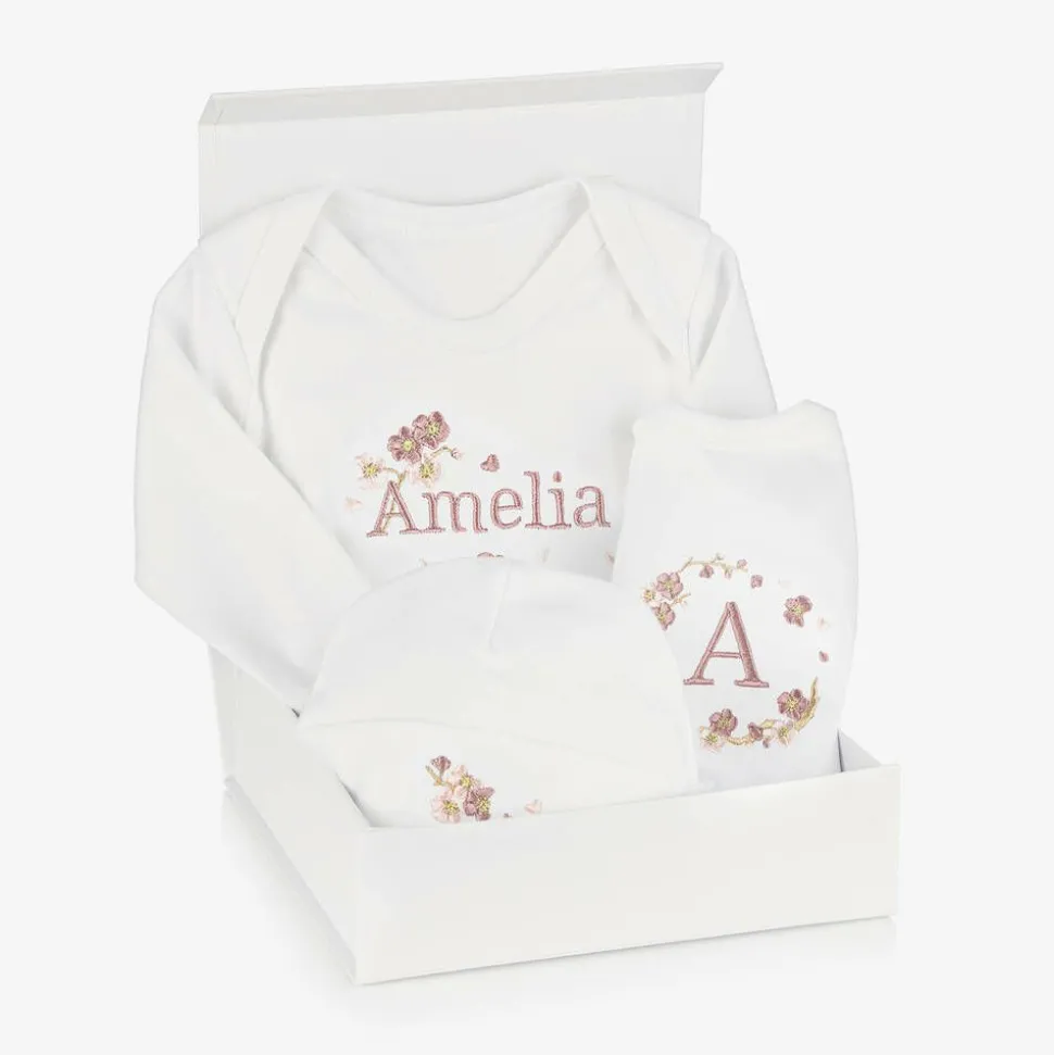 White Blossom Personalised Babysuit Gift Set