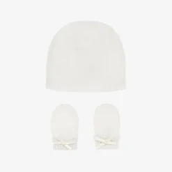 White Cashmere Baby Hat & Mittens Set