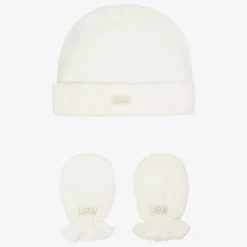 White Cotton Angel Wing Hat & Mittens Set