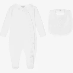 White Cotton Babygrow & Embroidered Bib Set