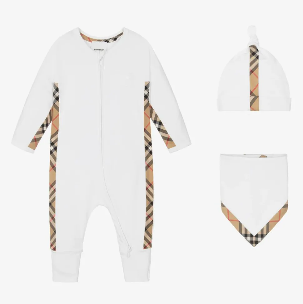 White Cotton Check Babysuit Gift Set
