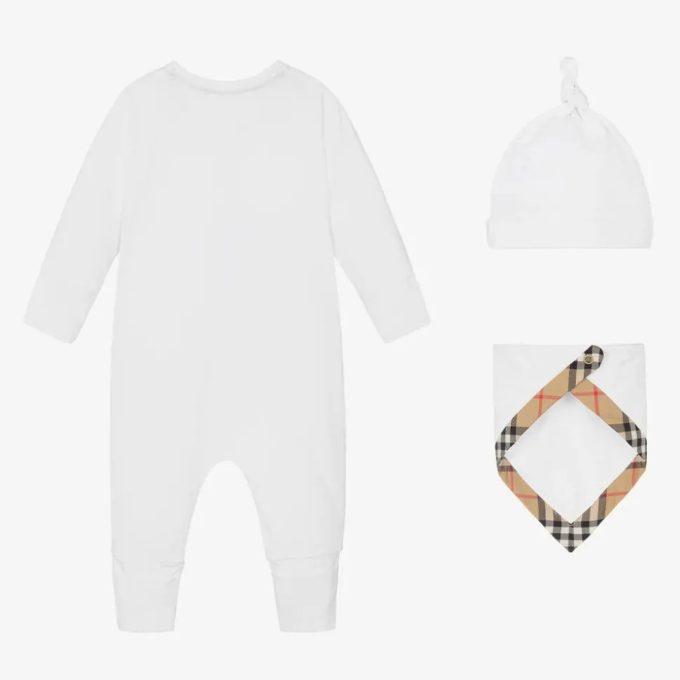 White Cotton Check Babysuit Gift Set
