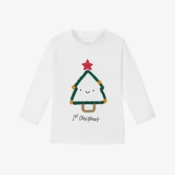 White Cotton Christmas Baby Top