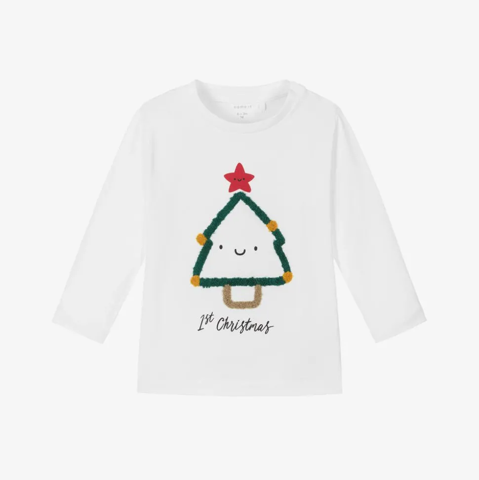 White Cotton Christmas Baby Top
