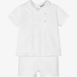 White Cotton Knit Shorts Set