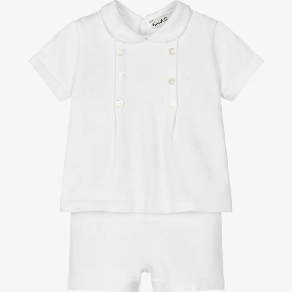 White Cotton Knit Shorts Set