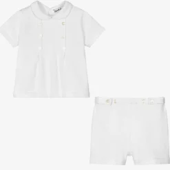 White Cotton Knit Shorts Set