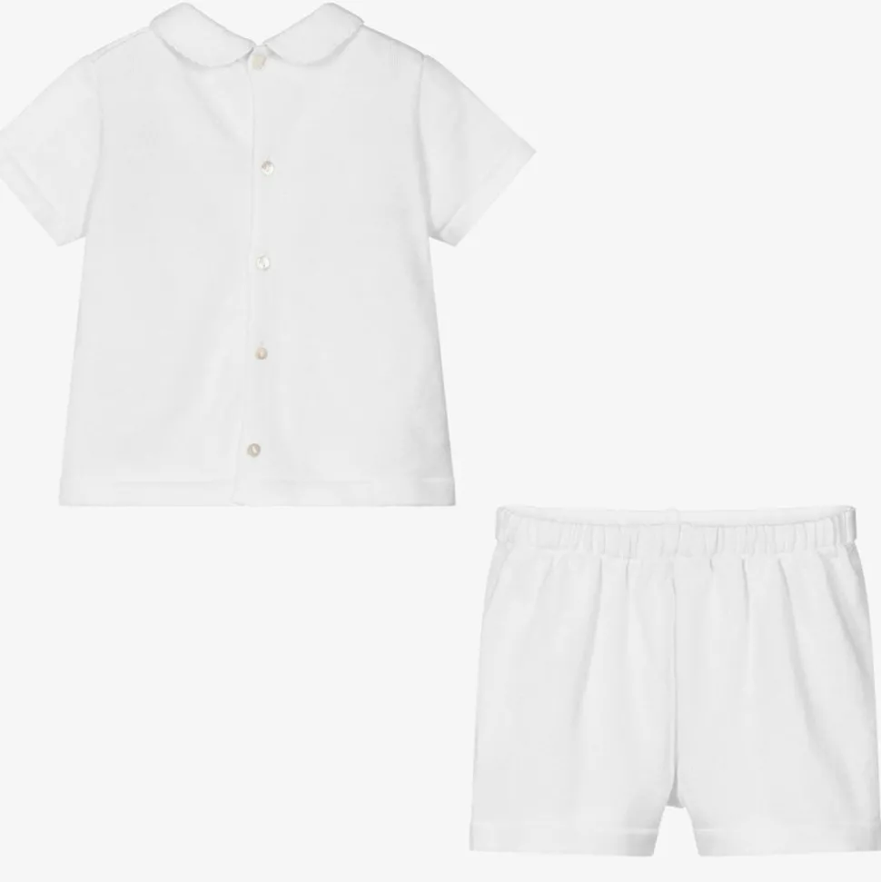 White Cotton Knit Shorts Set