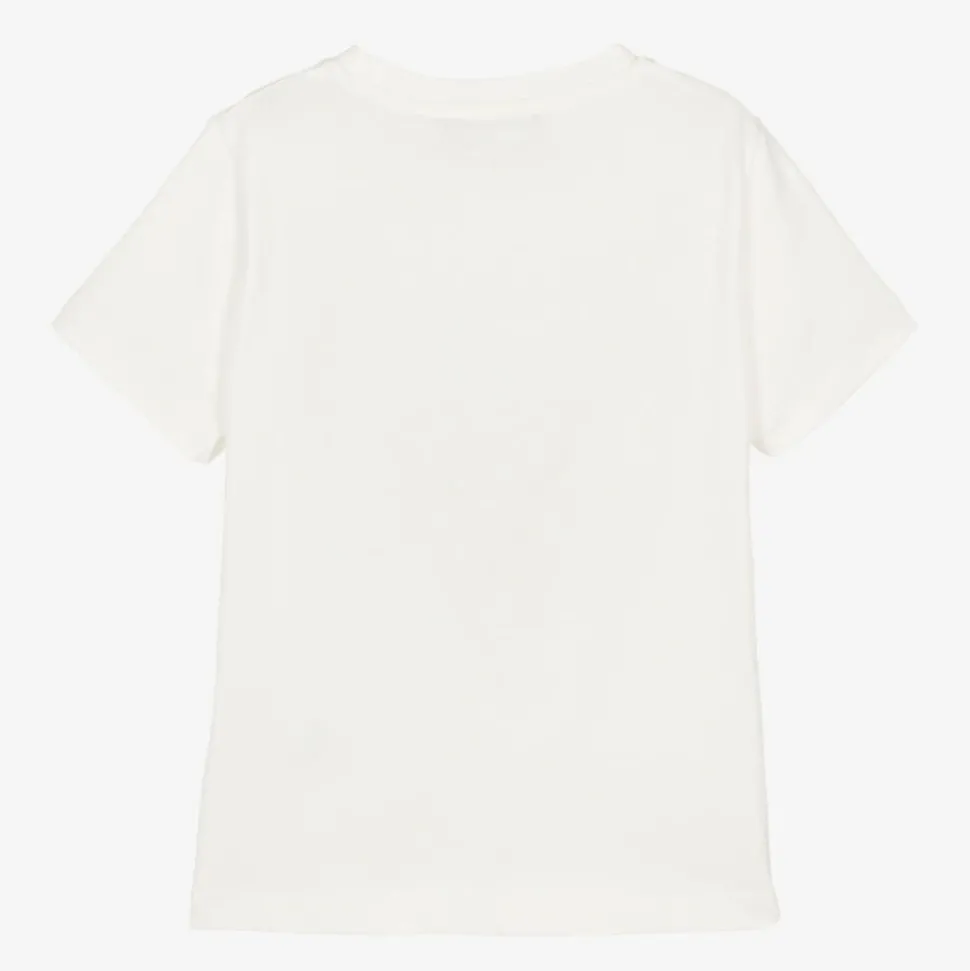 White Cotton Leopard Print Logo T-Shirt