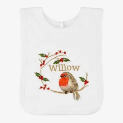 White Cotton Personalised Robin Bib