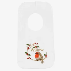 White Cotton Personalised Robin Bib