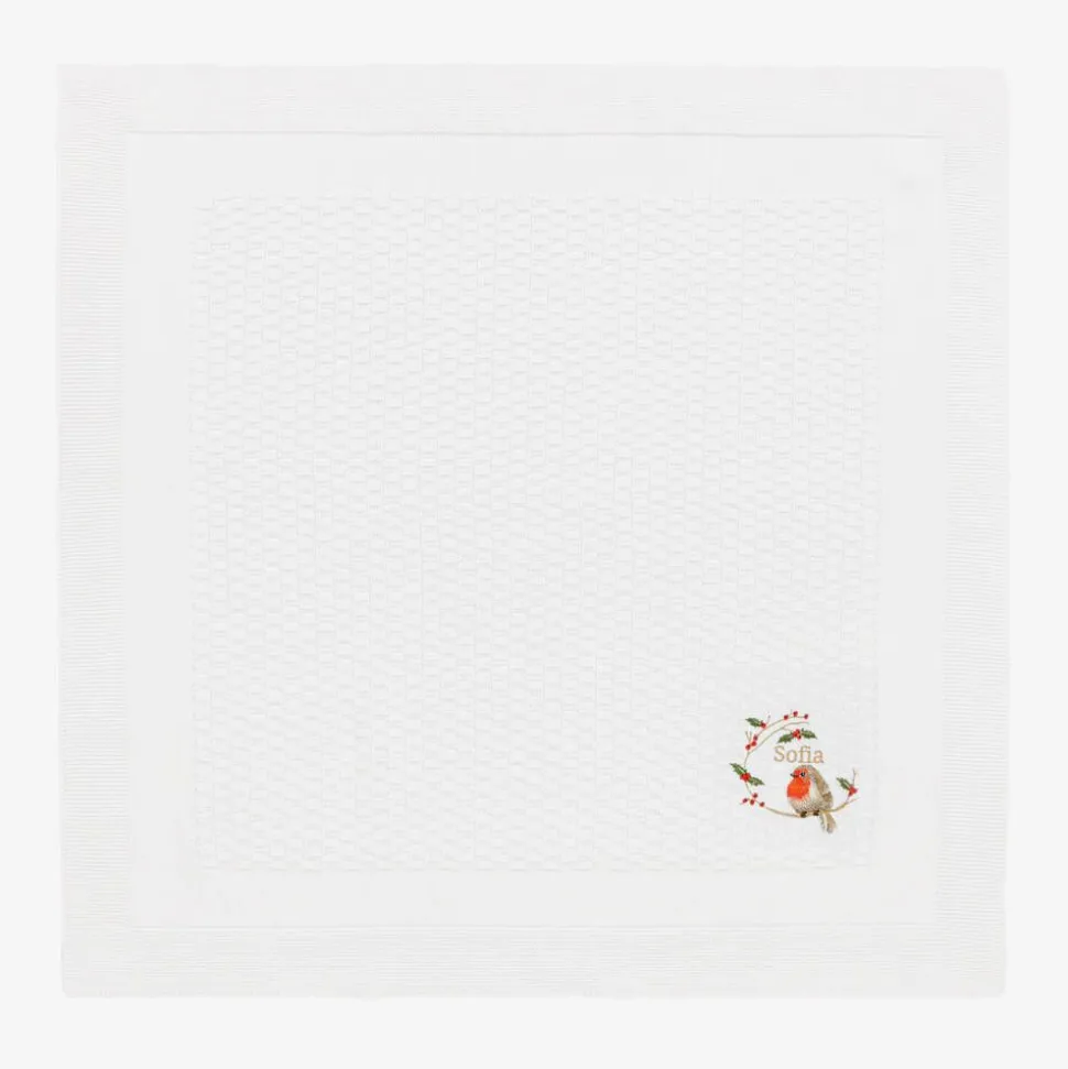 White Cotton Personalised Robin Blanket (88cm)