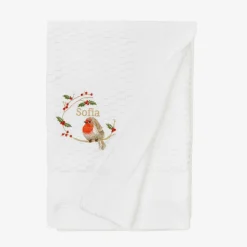 White Cotton Personalised Robin Blanket (88cm)
