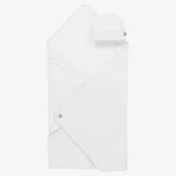 White Cotton Skin To Skin Blanket & Hat Set