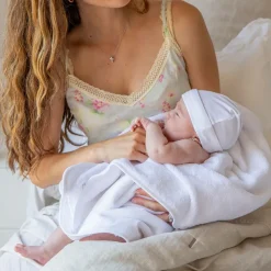 White Cotton Skin To Skin Blanket & Hat Set