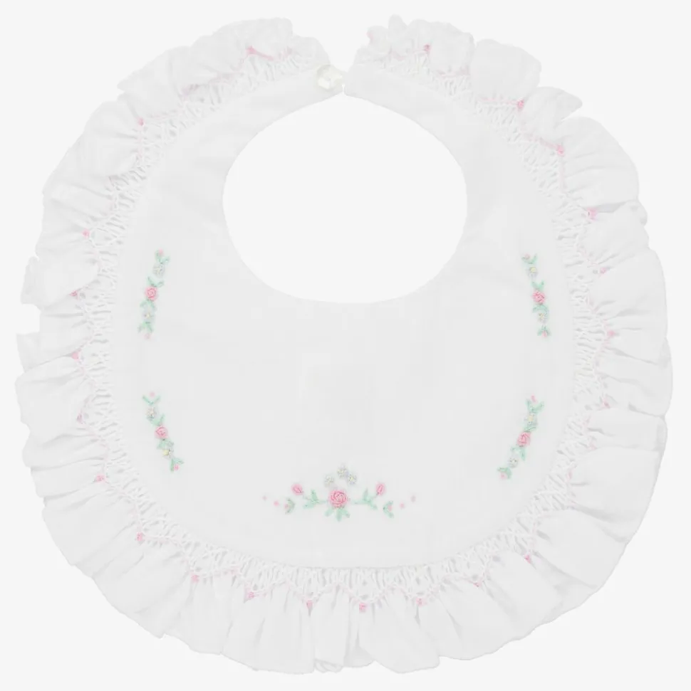 White Hand-Smocked Baby Bib
