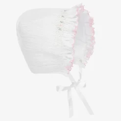 White Hand-Smocked Bonnet