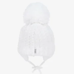White Laura Knitted Giant Pom-Pom Beanie