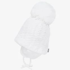 White Laura Knitted Giant Pom-Pom Beanie