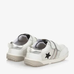 White Leather & Mesh Velcro Trainers