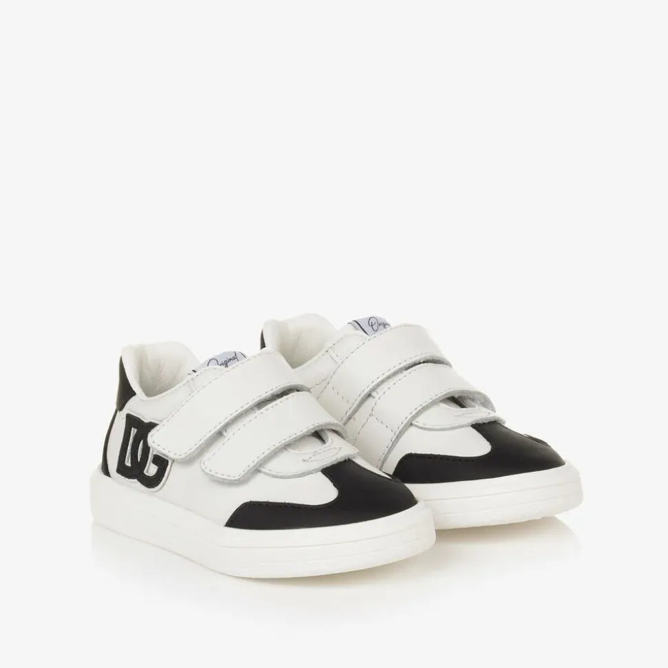 White Leather DG Velcro Baby Trainers