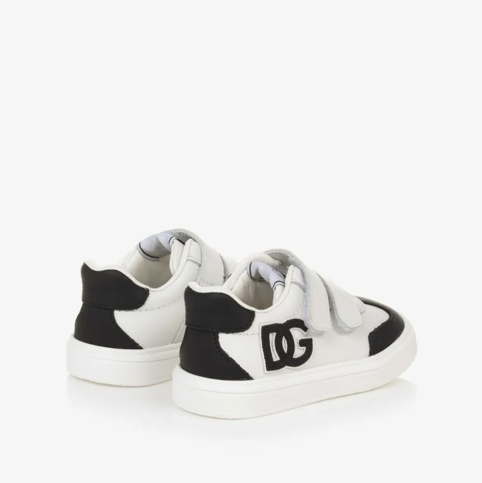 White Leather DG Velcro Baby Trainers