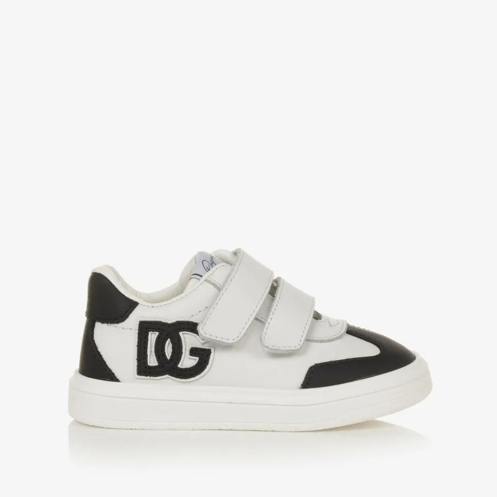 White Leather DG Velcro Baby Trainers