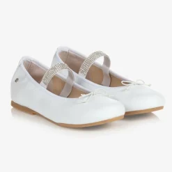 White Leather Gem Strap Pumps