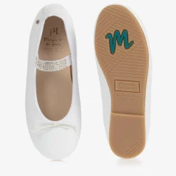 White Leather Gem Strap Pumps