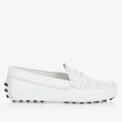 White Leather Gommino Moccasins