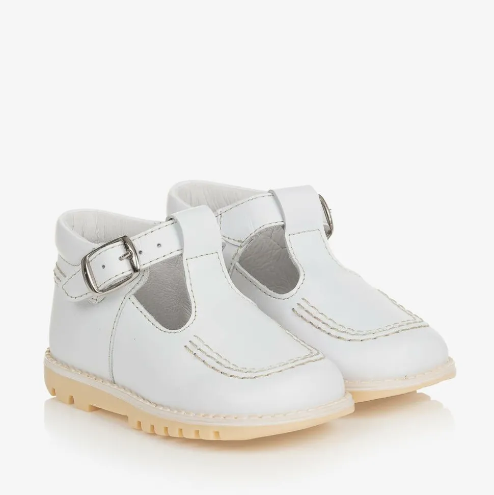 White Leather T-Bar Shoes