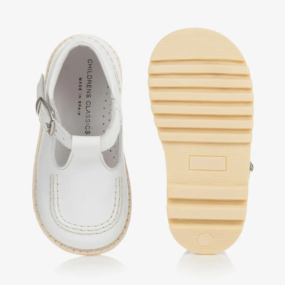 White Leather T-Bar Shoes