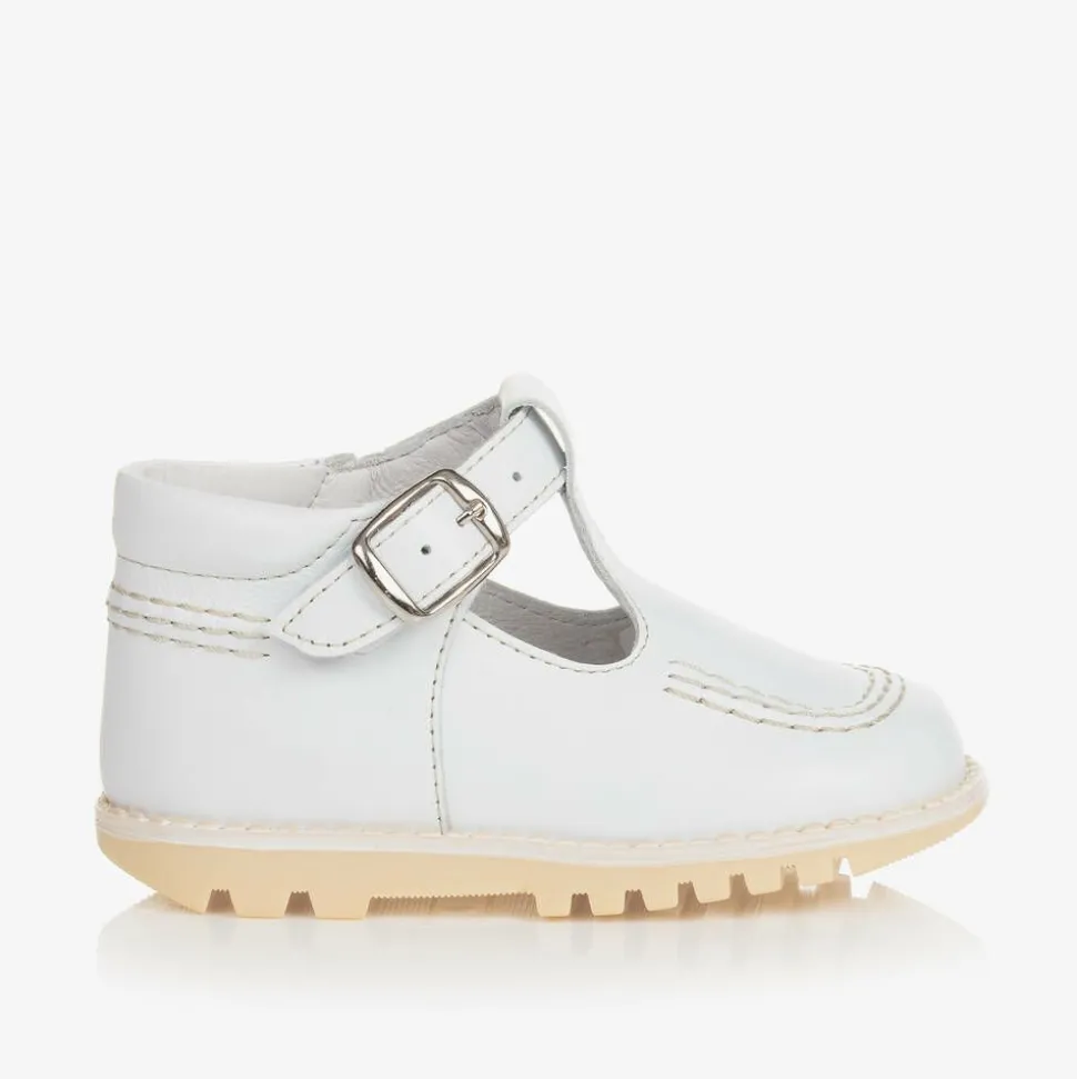 White Leather T-Bar Shoes