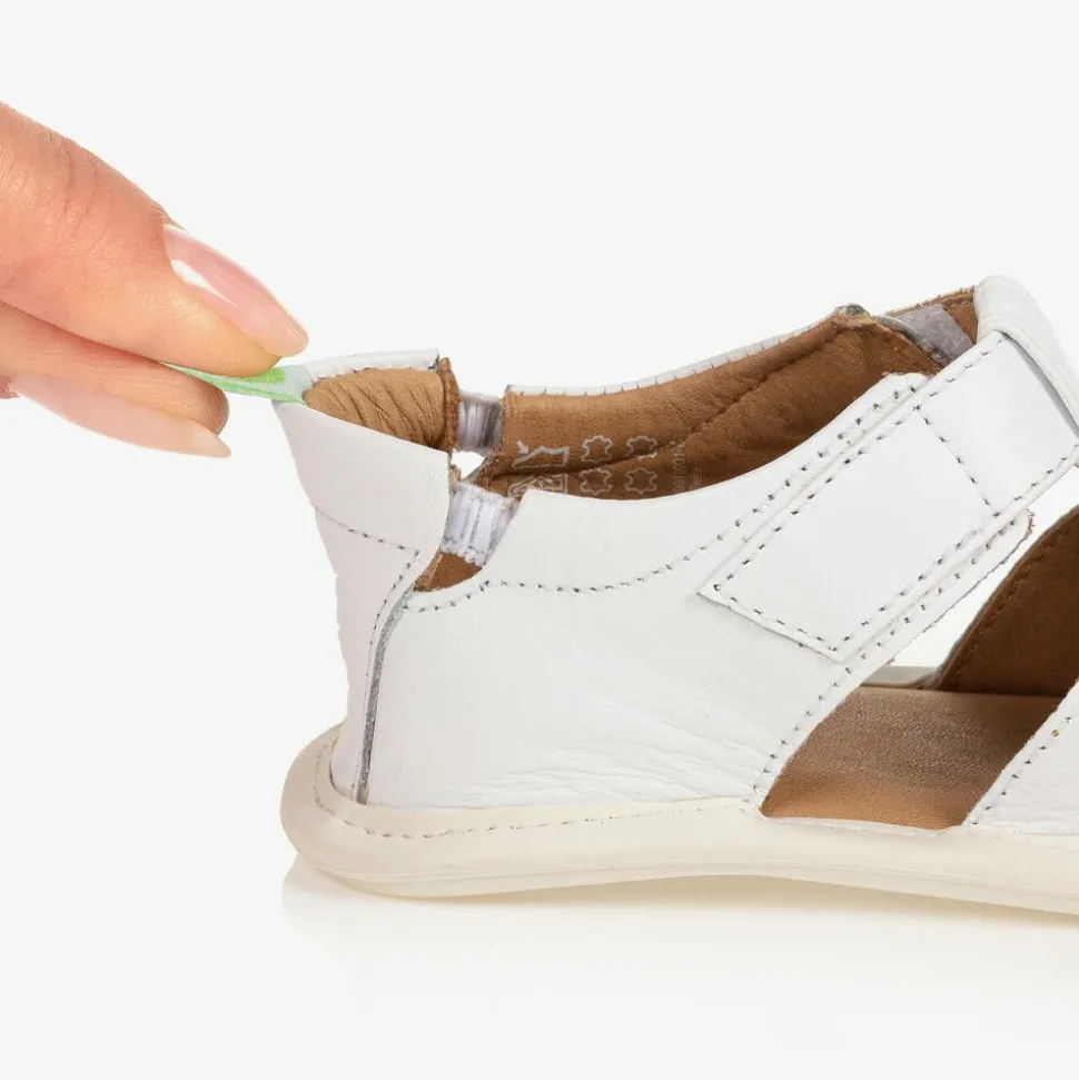 White Leather Velcro Sandals