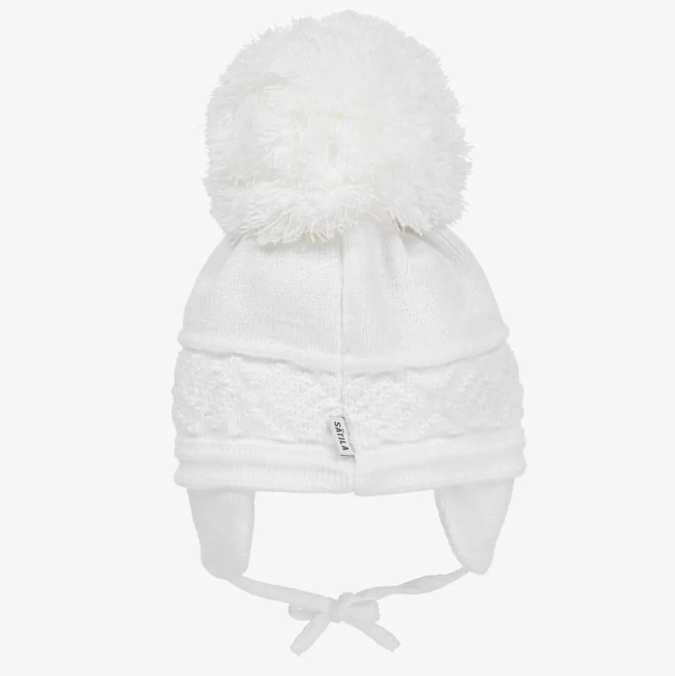 White Malva Giant Pom-Pom Hat