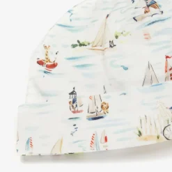 White Nautical Print Cotton Baby Hat