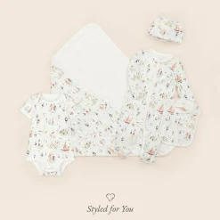 White Nautical Print Cotton Baby Hat