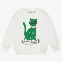 White Organic Cotton Cat Print Sweatshirt