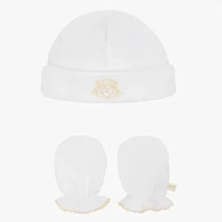 White Pima Cotton Baby Hat & Mittens Set