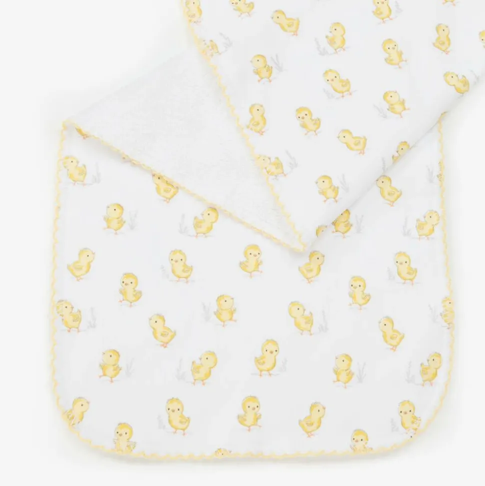 White Pima Cotton Cheery Chicks Burp Cloth (49cm)