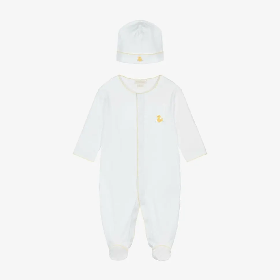 White Pima Duckling Babygrow & Hat Set